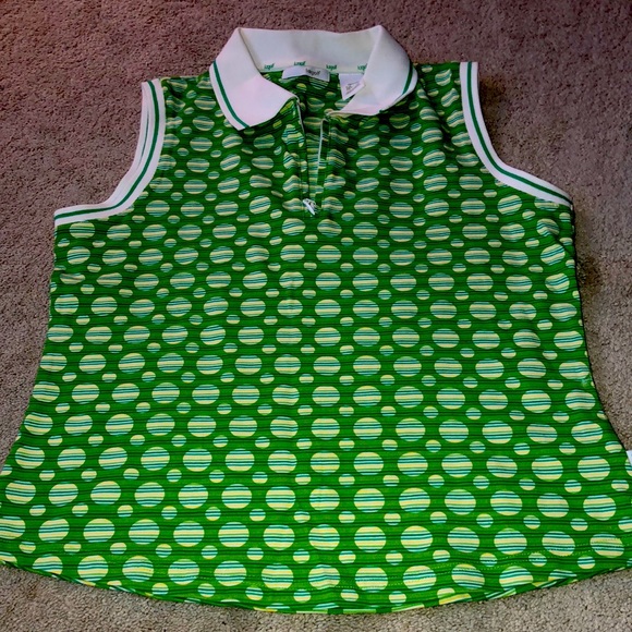 Liz Golf Sleeveless‎ Top Petite Small PS SP Green Dots Stripes - Picture 15 of 15